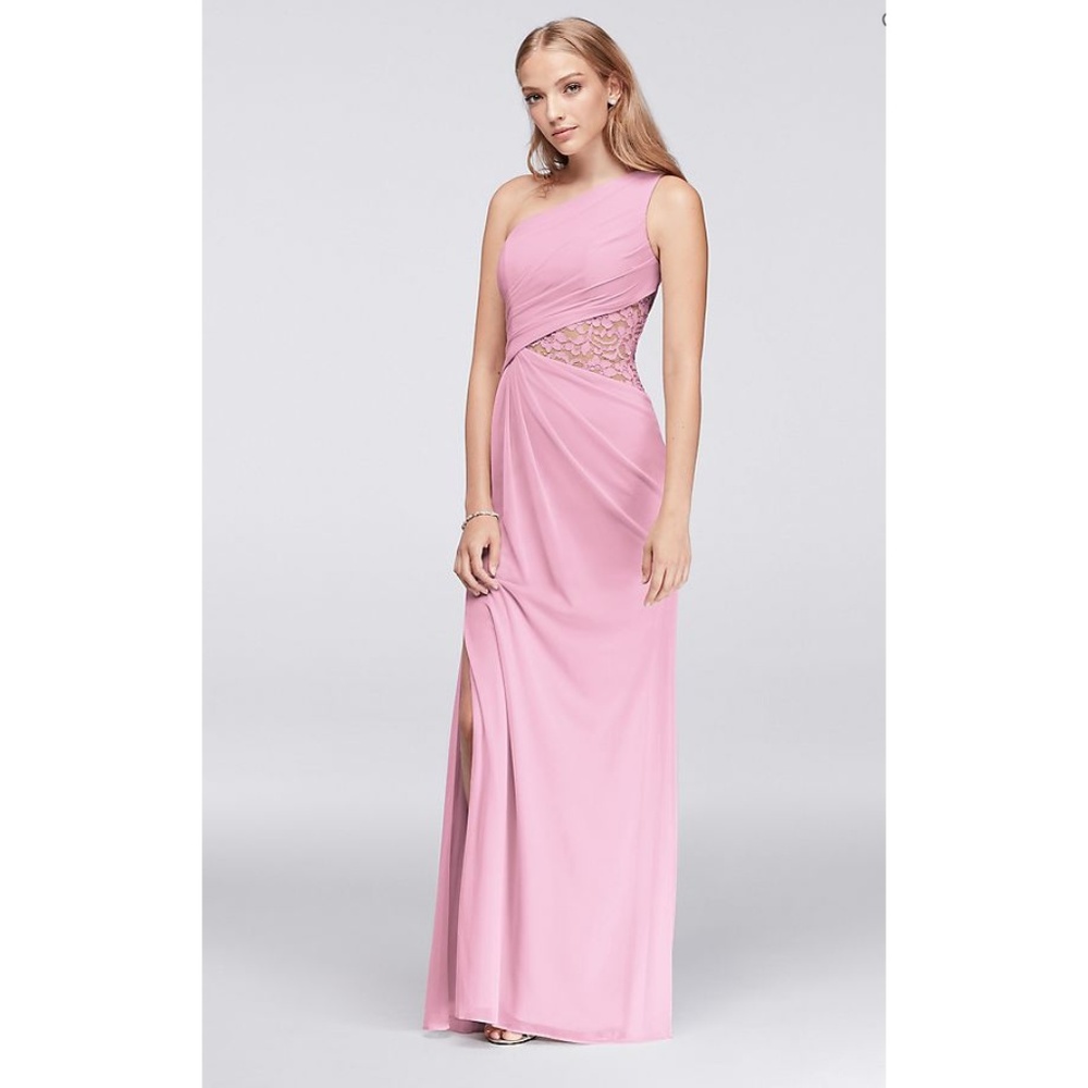 DAVID's BRIDAL One-Shoulder Mesh Dress Lace F19419